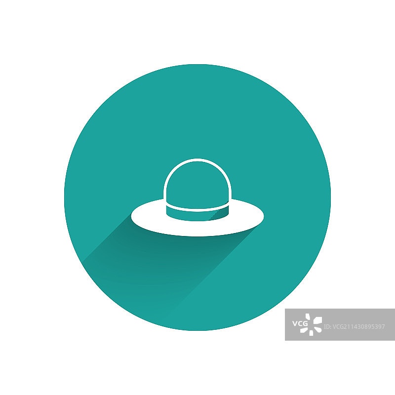 带丝带的白色男士帽子图标，长阴影效果图片素材