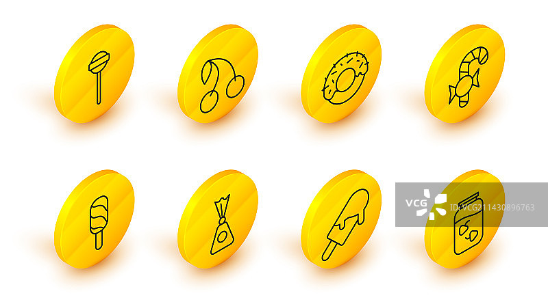 草莓酱罐、冰淇淋、糖果等线条元素图片素材