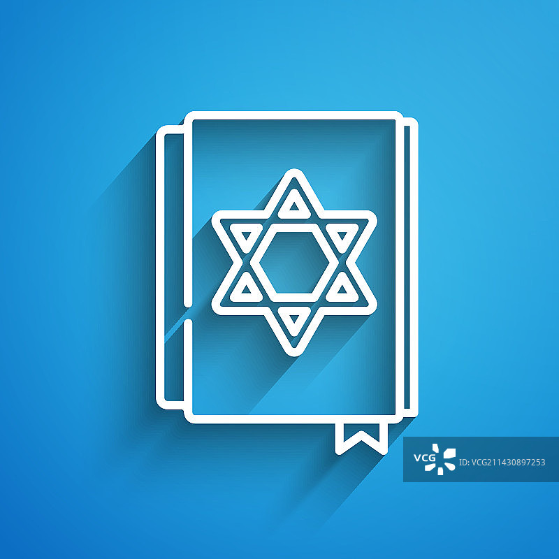 蓝色背景上的白色线条犹太教妥拉经书图标图片素材