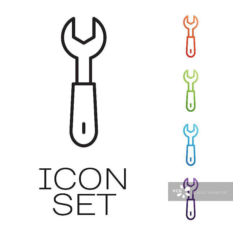 白色背景上的黑色线条扳手图标图片素材