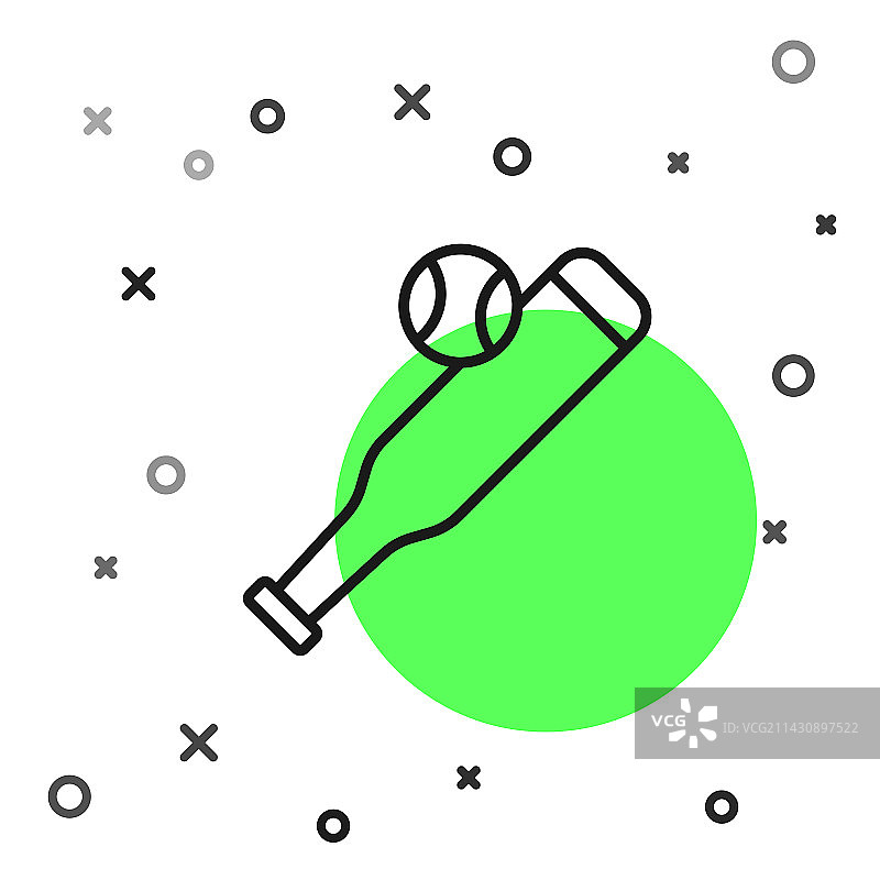 黑色线条棒球棍与球孤立图标图片素材