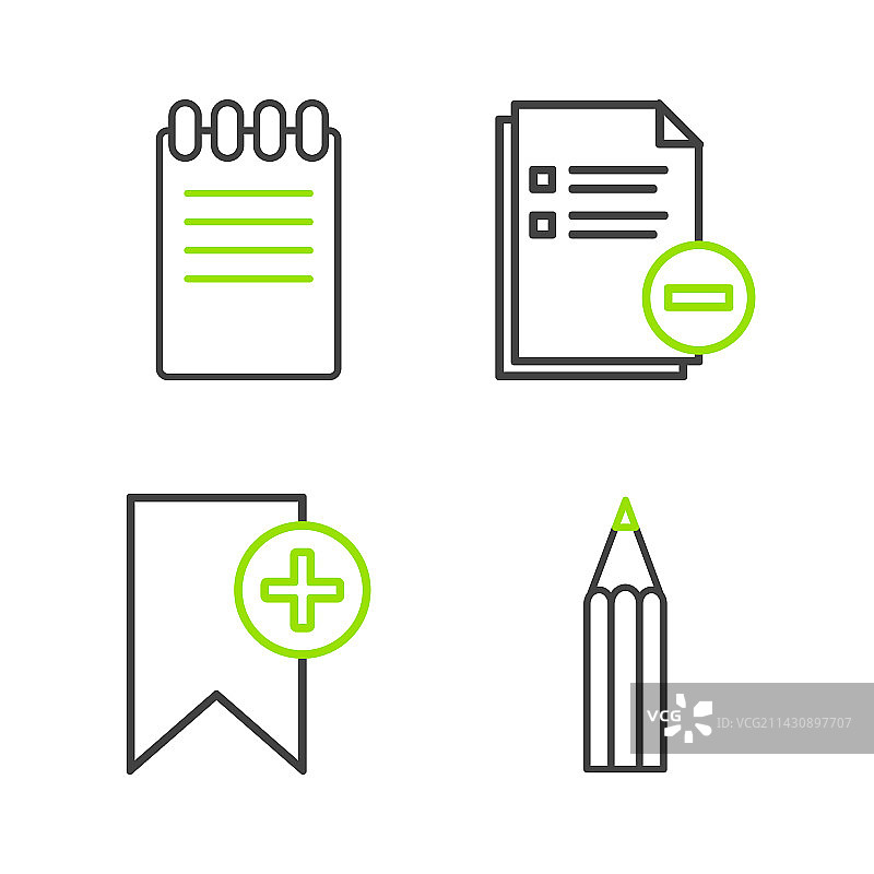 铅笔、书签、带减号的文件图片素材