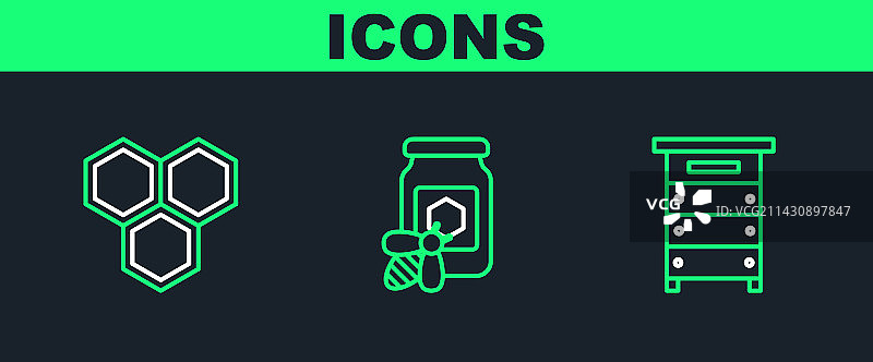 蜂巢与蜂蜜罐线条图片素材