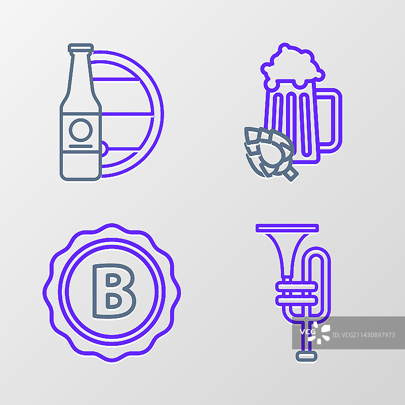 线性图标：乐器、小号与瓶盖图片素材