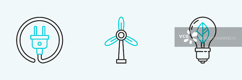 灯泡、树叶和电源插头图标图片素材