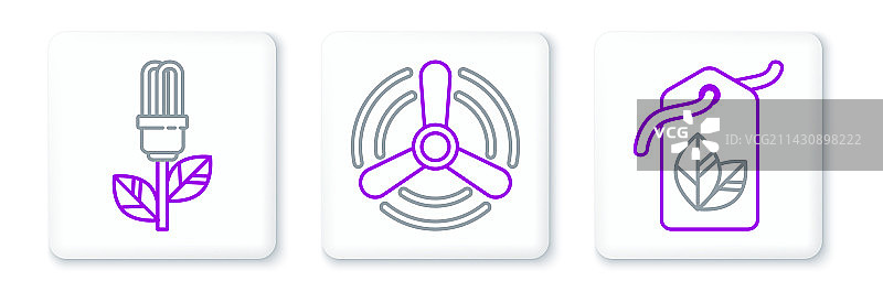 带有树叶标志、灯泡和风的标签图片素材