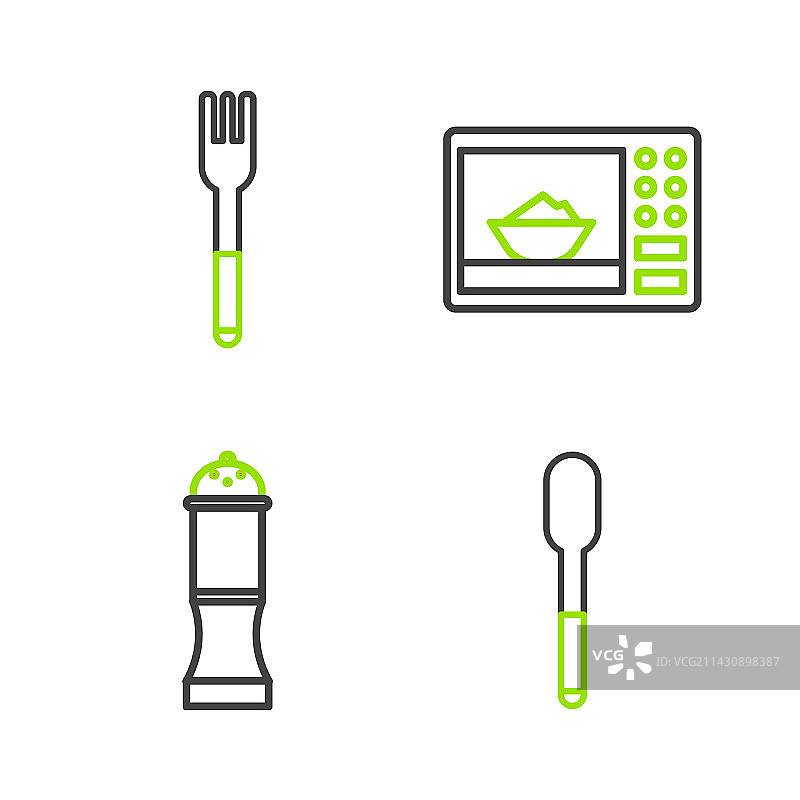 勺子、胡椒粉、微波炉和叉子图片素材