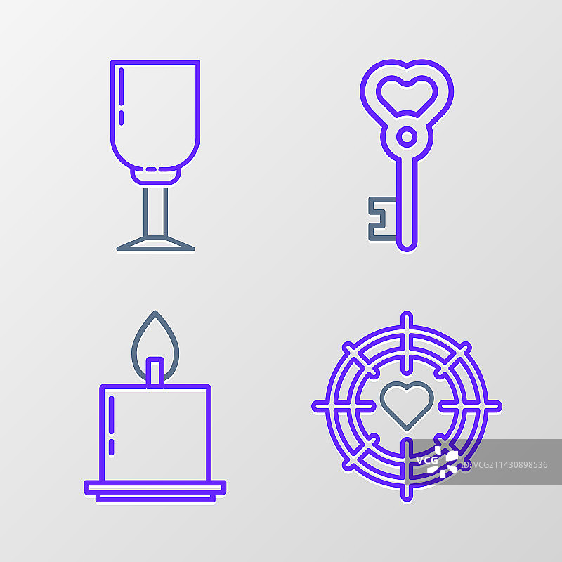 心形线条、居中飞镖靶和目标组合图片素材