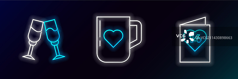 情人节心形酒杯宣传单线条图片素材