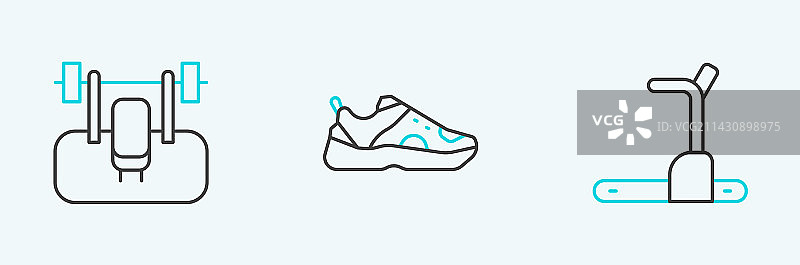 跑步机、长凳和杠铃组合图标图片素材