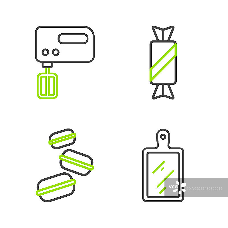砧板、马卡龙、饼干和糖果线条组合图片素材