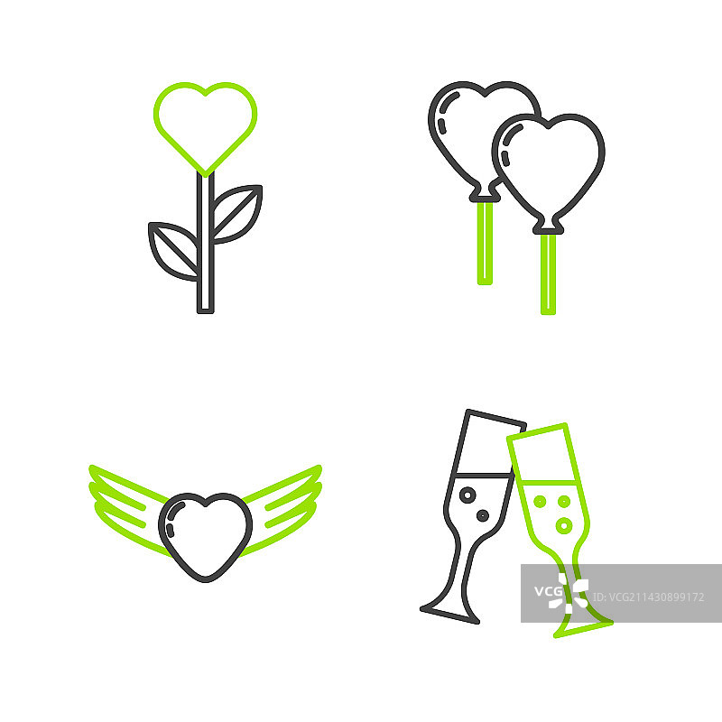 香槟杯翅膀爱心组合图片素材
