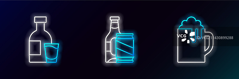 木制啤酒杯伏特加瓶线条图案图片素材