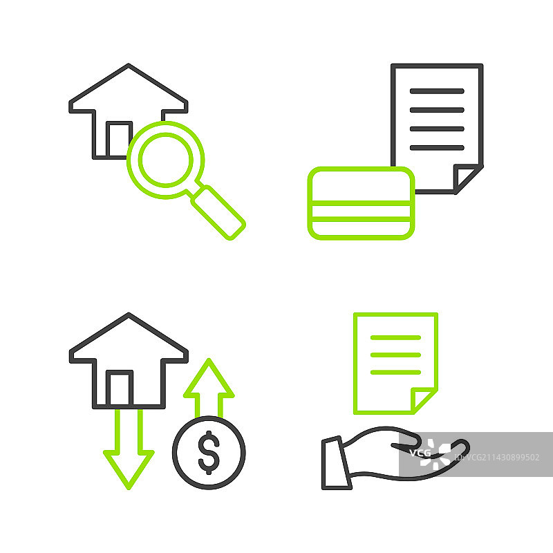 房屋合同与美元信用卡线条图片素材