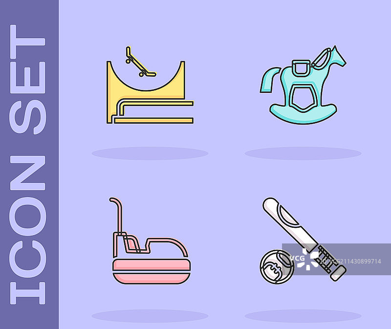 棒球棒滑板公园碰碰车组合图片素材