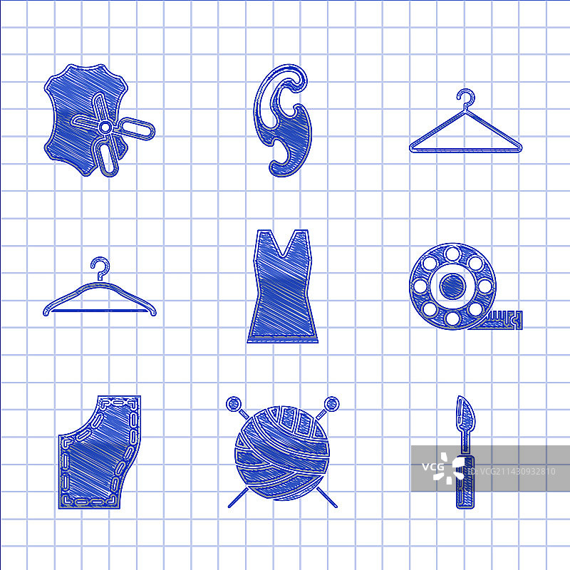 女士连衣裙、纱线球和针织针套装图片素材