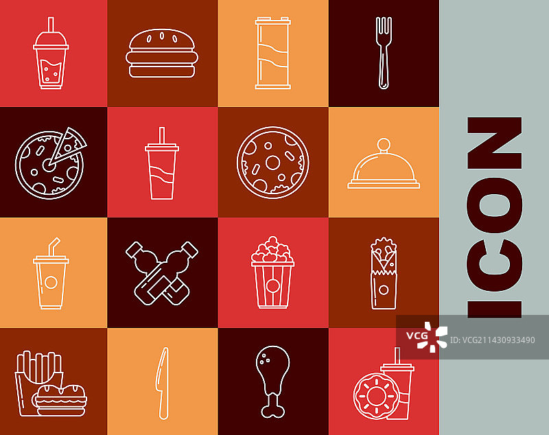 线条、纸、带吸管的玻璃杯和甜甜圈图片素材