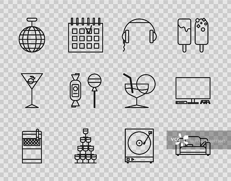 打开的香烟盒、包装盒和沙发图标设置图片素材
