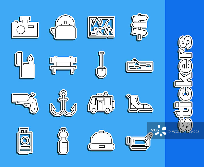 电影摄影机登山靴木头组合线条图标图片素材