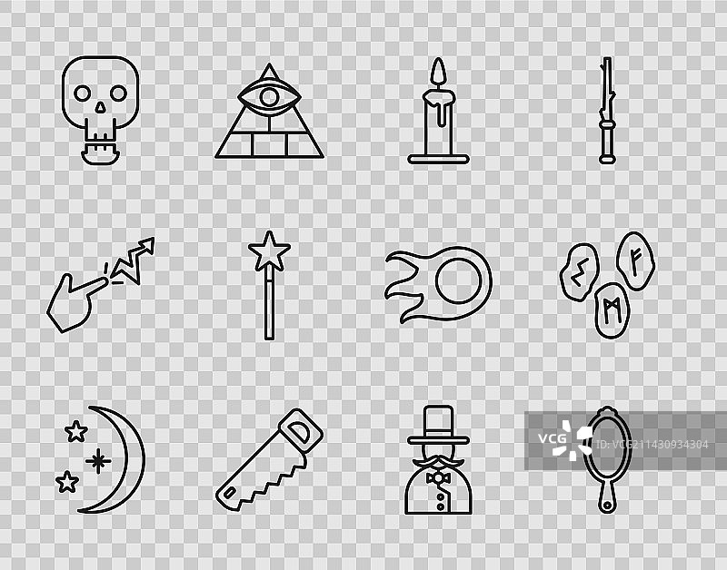 月亮星星、魔法手镜线条图片素材