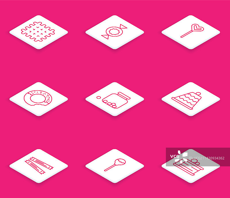 薄脆饼干糖果棒棒糖甜甜圈线条图标图片素材