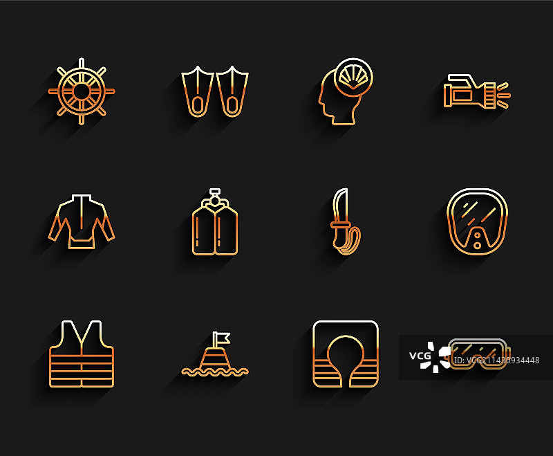 救生衣漂浮在海上的浮标线条组合图片素材