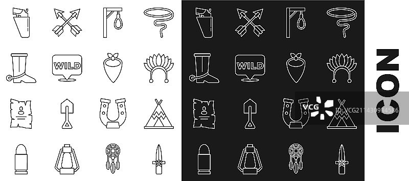 匕首与印第安圆锥帐篷线条组合图片素材