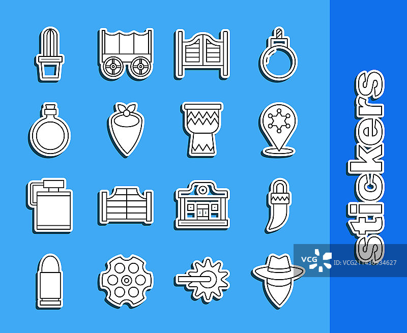 牛仔牙齿六角星警长酒吧线条组合图片素材