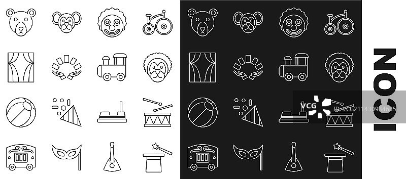 魔法帽、魔杖和鼓槌线条组合图片素材