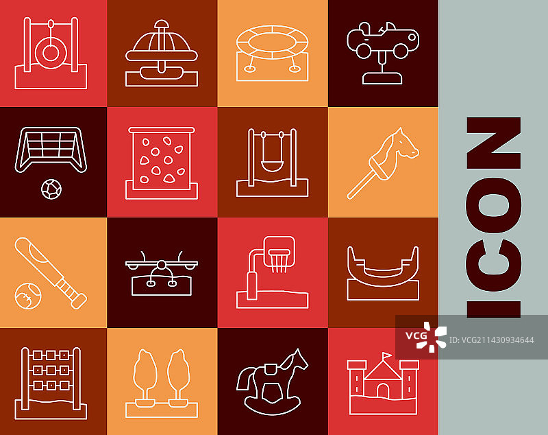 沙堡船秋千玩具木马线条图片素材