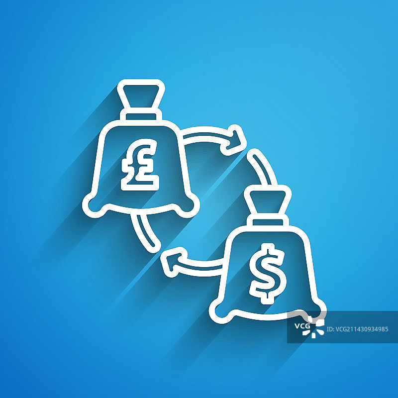 蓝色背景上的白色线条货币兑换图标图片素材