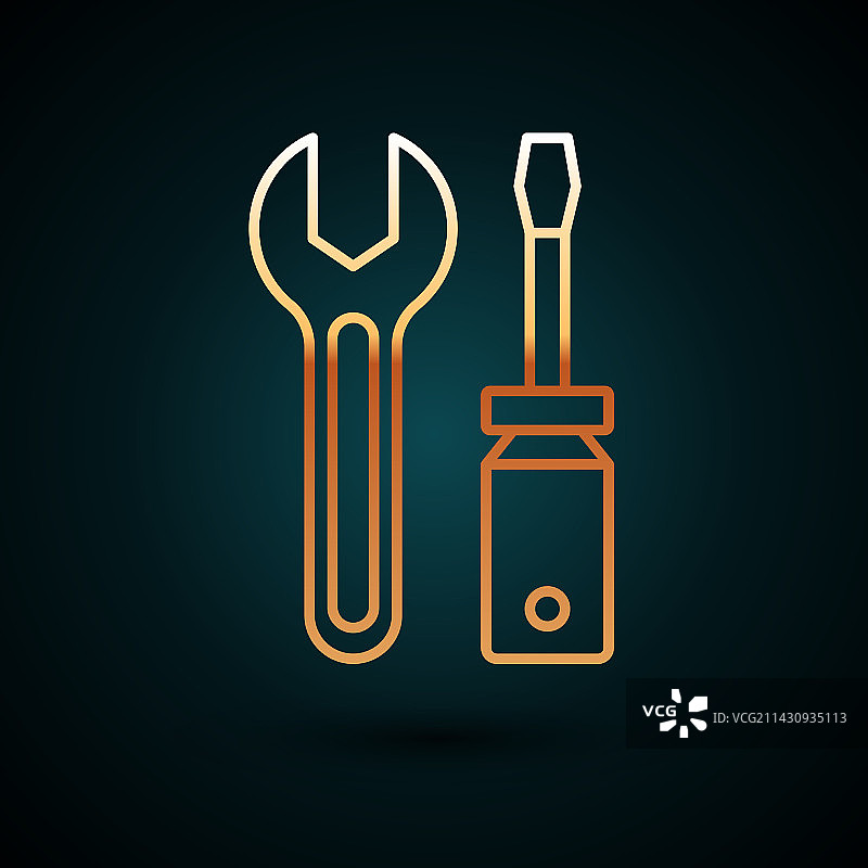 金色线条螺丝刀和扳手工具图片素材
