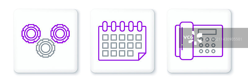 电话、齿轮和日历图标图片素材