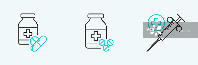 医用注射器和药物线条图片素材