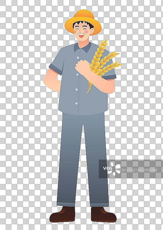 手捧农作物小麦的男性农民卡通形象图片素材