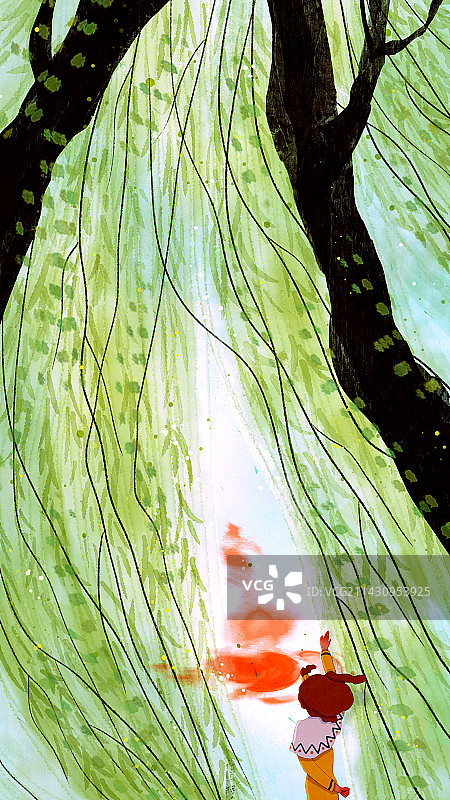 垂柳——节气插画图片素材