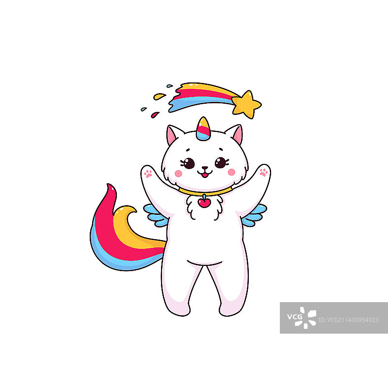 卡通可爱猫独角兽角色玩彗星图片素材