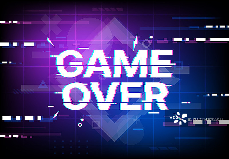 游戏结束屏幕故障背景复古海报图片素材