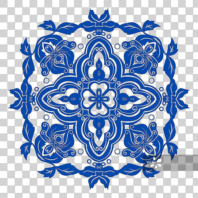 蓝色青花瓷器民族吉祥图案装饰图片素材