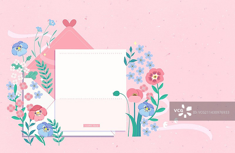 粉色浪漫温馨手绘植物花卉空白感恩感谢信纸图片素材