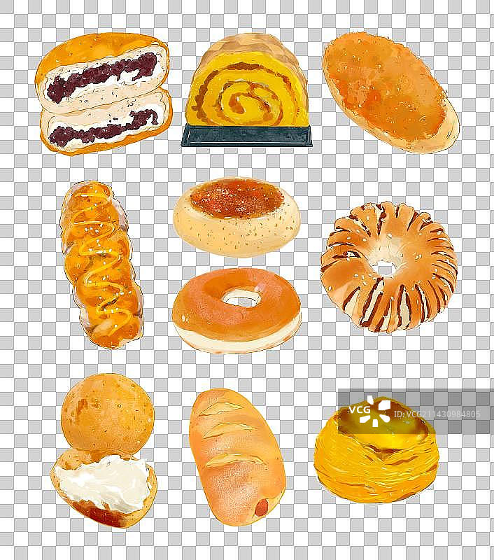 手绘写实面包元素图片素材