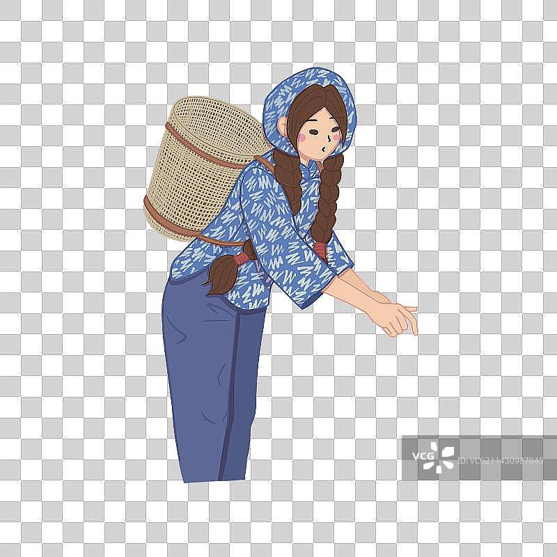 采茶女国风线性插画免抠元素图片素材
