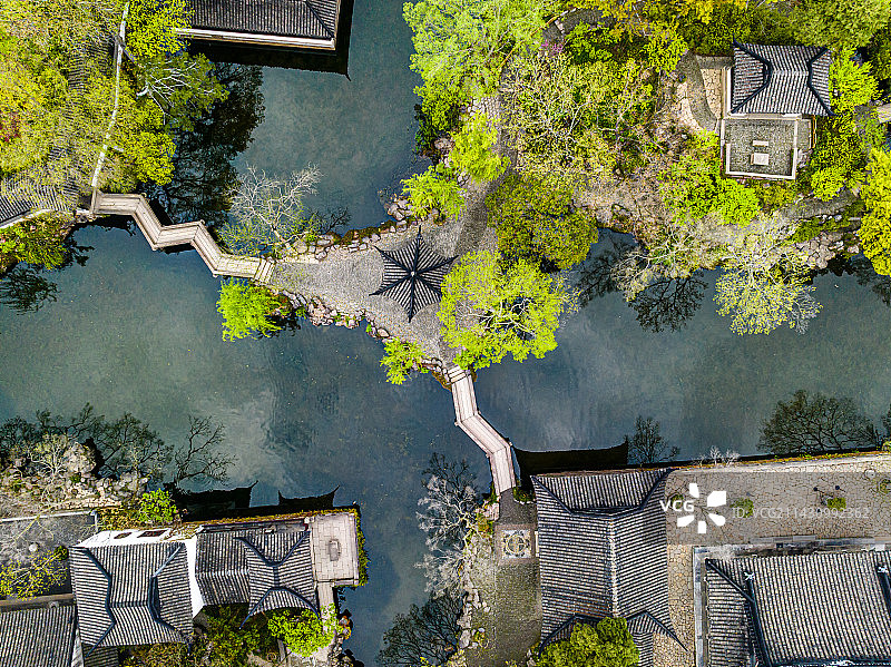 苏州园林，拙政园，春季航拍图片素材