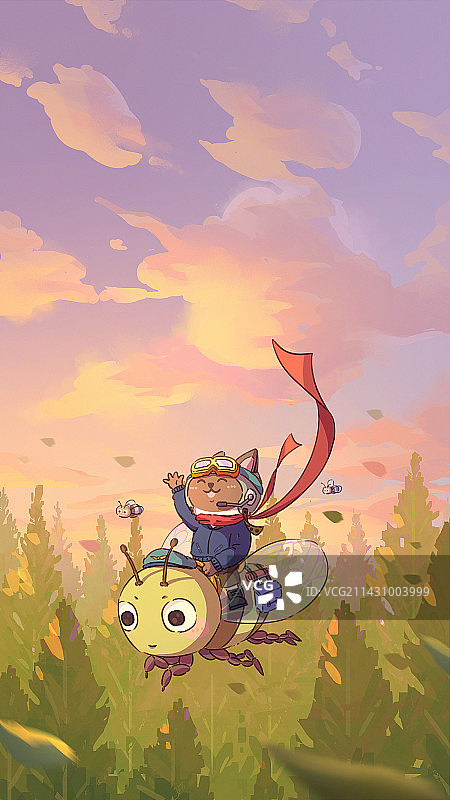 夏至骑着蝉穿梭于树林中图片素材