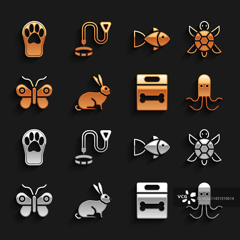 兔子、乌龟、章鱼、狗骨头和蝴蝶组合图片素材