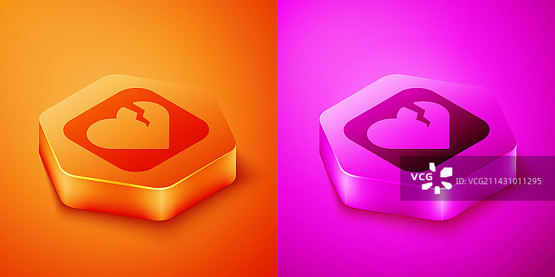 2.5D破碎的心或离婚图标图片素材