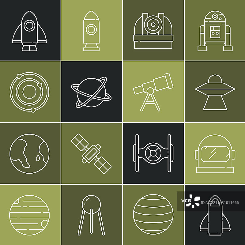 火箭飞船、宇航员头盔和飞行不明飞行物图片素材