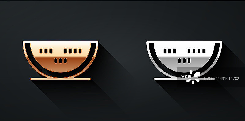 黑色背景上的金色和银色西瓜图标图片素材