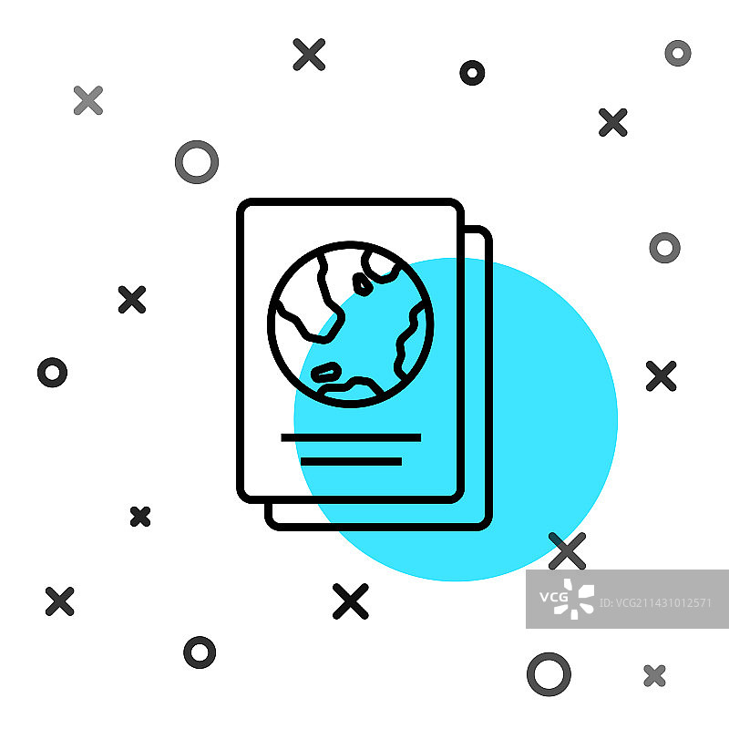 带有生物识别数据的黑色线条护照图标图片素材