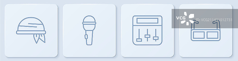 头巾、鼓机和麦克风线条组合图片素材